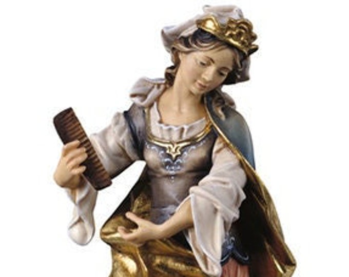Statue of Santa Verena with comb carved in valgardena wood and decorated by hand of Italian artisan production