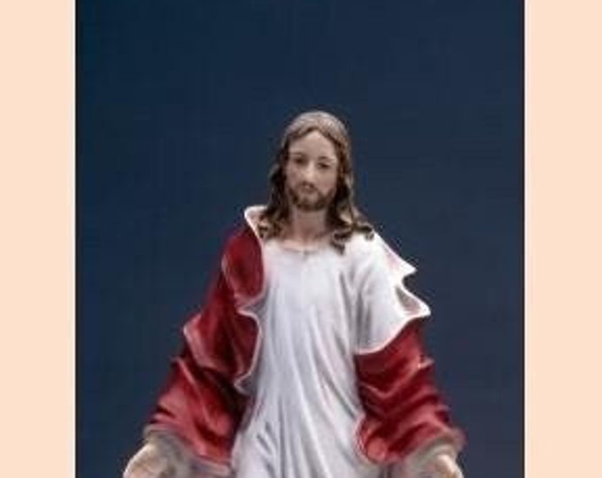 Statue of Jesus Christ, Baroque style, cm 43 (16.92 inches) in alabaster powder, wooden base, hand decorated, made in Italy