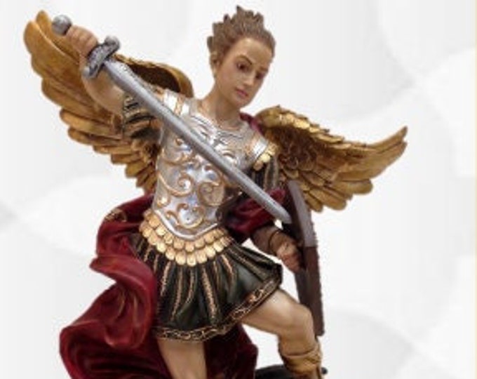 Statue of St. Michael the Archangel cm 70 x 42 (27,55 x 16,53 inches) in hand-decorated solid resin marble of handcrafted production