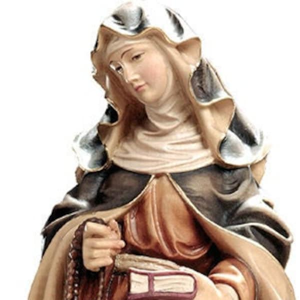 Statue von Santa Monica aus Valgardena-Holz geschnitzt und von Hand verziert, aus italienischer Handwerkskunst