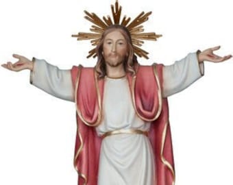 Statue of Jesus Christ risen on the globe with halo, carved in wood from Valgardena and hand-decorated of Italian craftsmanship