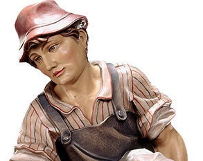Sculpture of the Mason carved in wood from Valgardena and decorated by hand of Italian artisan production
