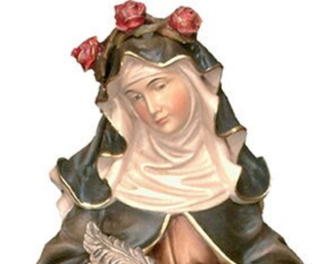 Rosa da Lima statue carved in Valgardena wood and hand decorated, Italian artisan production