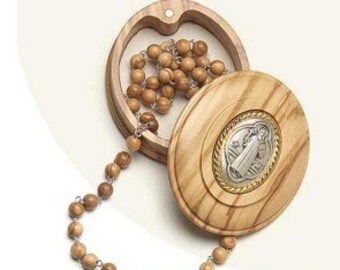 Rosary of Saint Benedict of Norcia, with national olive wood casket of Italian artisan production