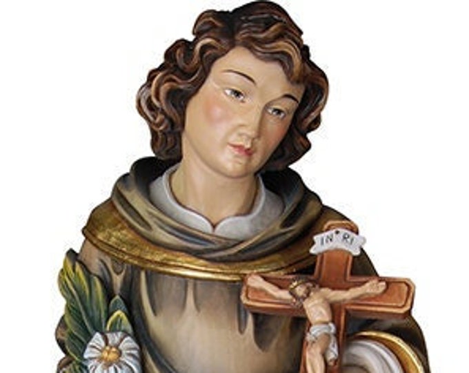 Statue of St. Aloysius Gonzaga carved in valgardena wood decorated by hand of Italian handicraft production