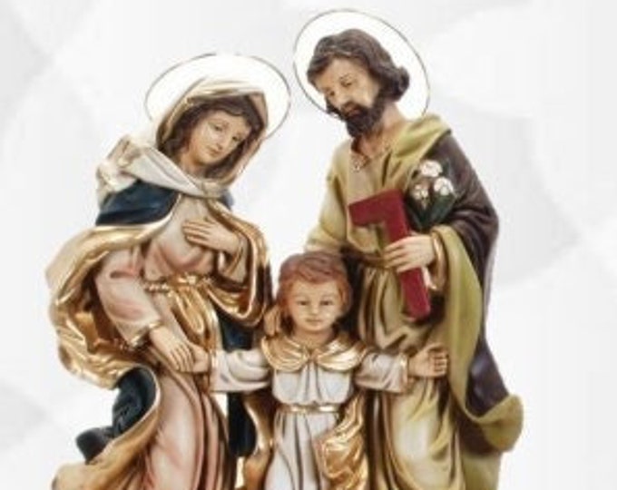 Statue of the Holy Family cm 45 (17,71 inches) in marble powder decorated by hand of artisan production