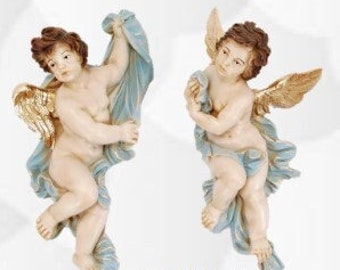 Hand-decorated resin wall angels 30 X 15 cm (11,81 X 5,90 inches) of handcrafted production for indoors and outdoors