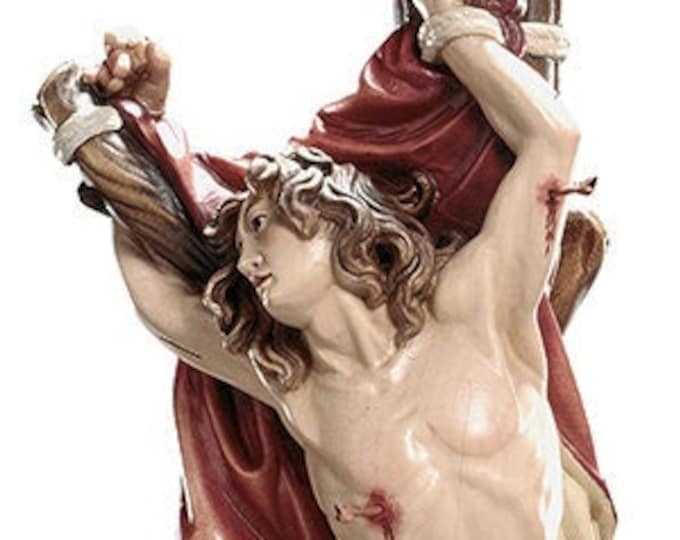Statue of Saint Sebastian carved in Valgardena wood and hand decorated, Italian artisan production