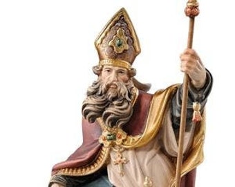 Statue of Saint Boniface carved in Valgardena wood and hand-decorated, of Italian artisan production