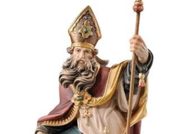 Statue of Saint Boniface carved in Valgardena wood and hand-decorated, of Italian artisan production