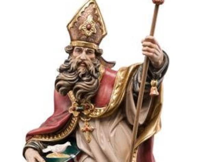 Statue of St. Gregory with dove, carved in wood from Valgardena and hand-decorated of Italian craftsmanship