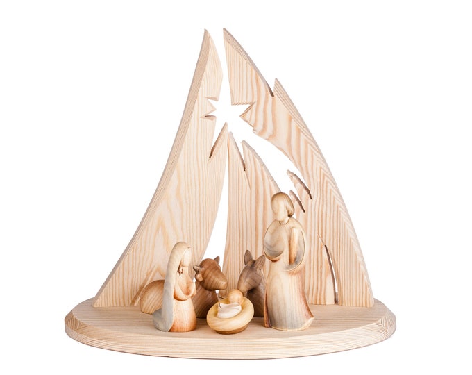 Complete Modern Art crib 6 pieces, carved in valgardena wood and decorated by hand, various sizes available, artisan production