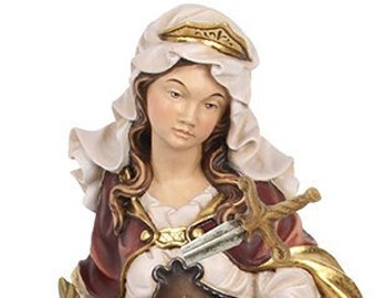 Statue of Santa Giustina carved in wood from Val Gardena and hand decorated of Italian artisan production