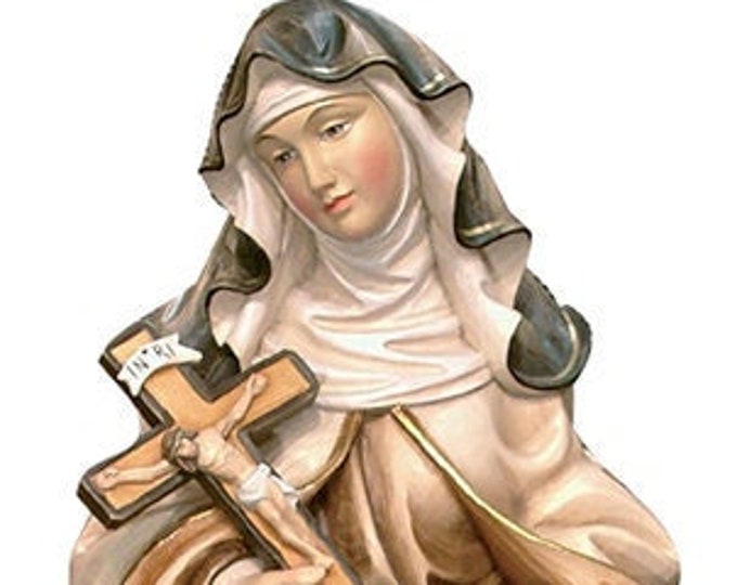 Statue of Saint Teresa of Lisieux with roses carved in Valgardena wood and hand decorated, Italian artisan production