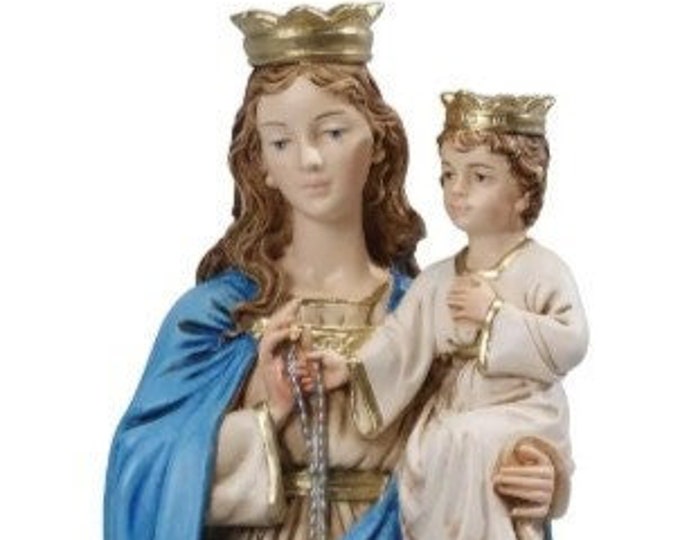 Statue of Our Lady of the Rosary cm 28 (11.02 inches) in marble resin decorated by hand, Italian artisan production