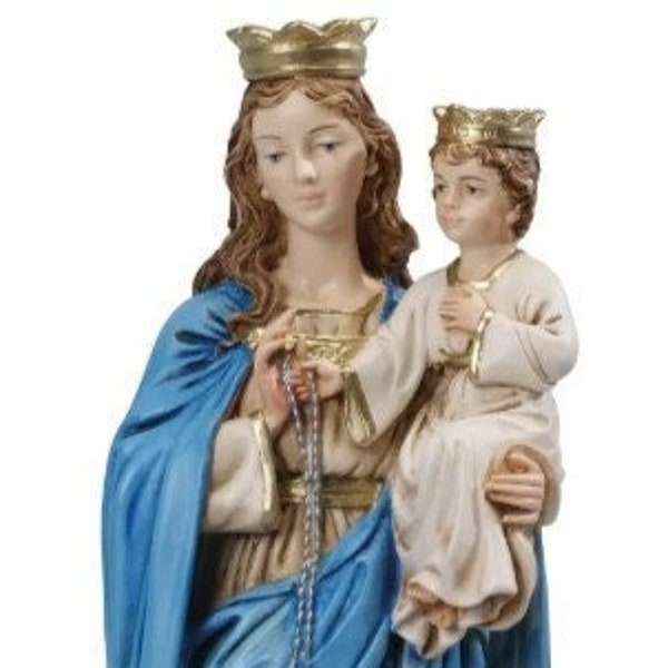 Statua Madonna del Rosario cm 28 (11,02 inches) in marmo resina decorata a mano di produzione artigianale italiana