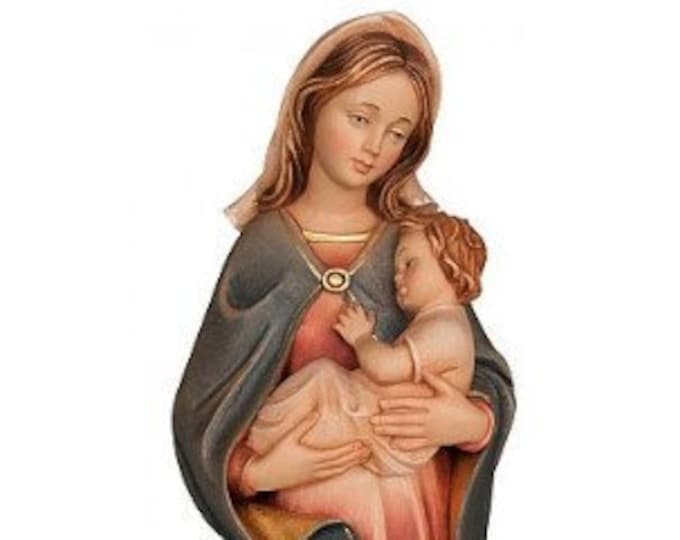 Statue of the Protector Madonna with baby Jesus, carved in Valgardena wood, hand decorated, Italian artisan production