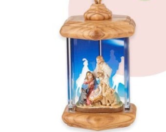 Complete nativity nativity scene in lantern, 12 cm (4.72 inches) in hand-decorated resin, Italian artisan production