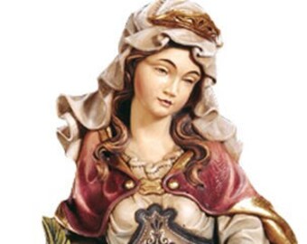 Statue of Santa Maria Goretti carved in wood of Valgardena decorated by hand of Italian artisan production