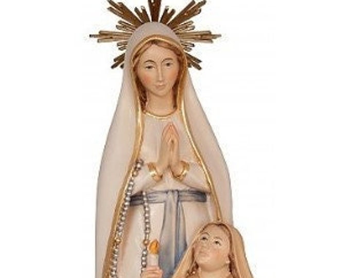 Statue of Our Lady of Lourdes with Bernadette carved in Valgardena wood and hand-decorated, of Italian artisan production