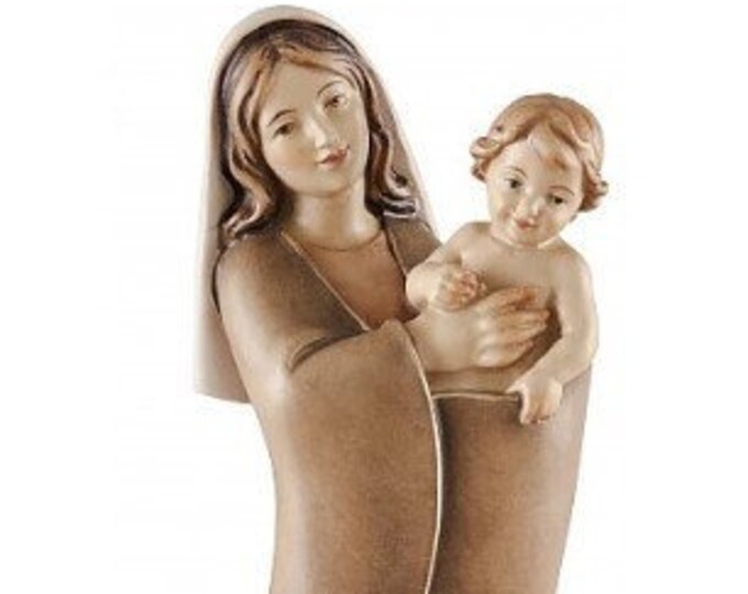 Statue of the Madonna della Campagna with baby Jesus, carved in Valgardena wood, hand decorated, Italian artisan production