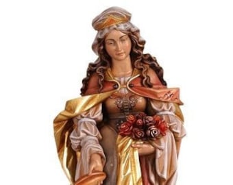 Statue of St. Elizabeth with bread carved in wood from Valgardena and hand-decorated of Italian craftsmanship