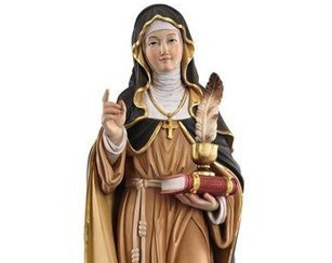 Statue of Saint Gertrude carved in Valgardena wood and decorated by hand, of Italian artisan production