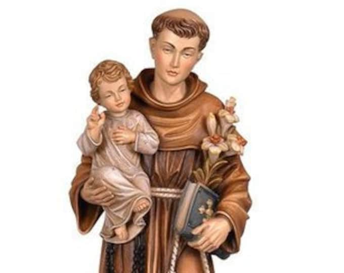 Statue of Saint Anthony of Padua carved in Valgardena wood and hand decorated, Italian artisan production