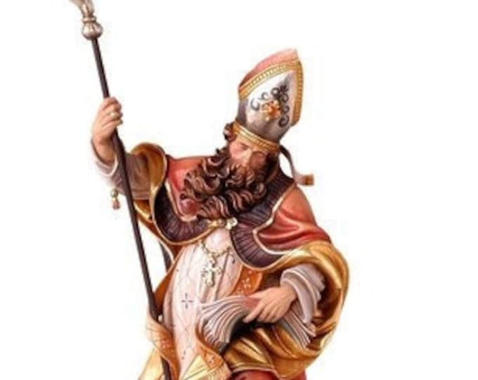 Statue of St. Corbinian with bear, carved in Valgardena wood and hand-decorated with Italian craftsmanship