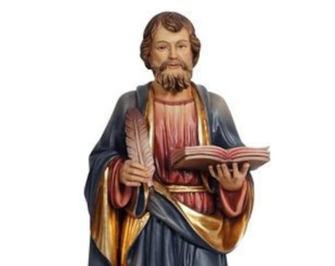 Statue of Saint Mark the Evangelist carved in Valgardena wood and hand decorated, Italian artisan production