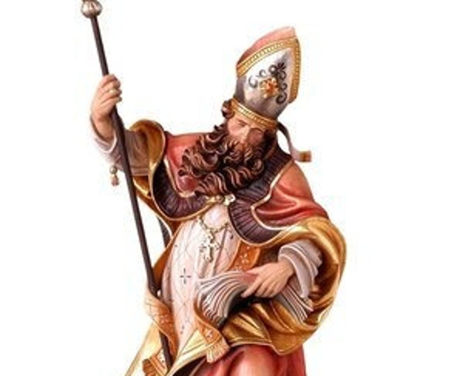 Statue of Sant ' Elmaro with book, carved in wood of Valgardena and decorated by hand of Italian artisan production