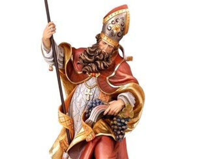 Statue of St. Urban with grapes, carved in wood from Valgardena and hand-decorated with Italian artisan production