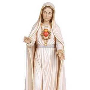 Estatua de la Virgen Inmaculado Corazón de María, tallada en madera de Valgardena y decorada a mano, de producción artesanal italiana