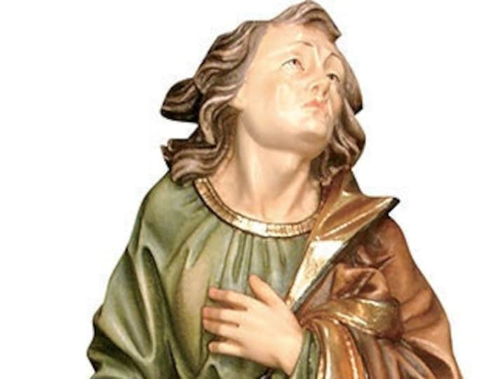 Statue of St. John under the cross, carved in hand-decorated Valgardena wood, Italian production