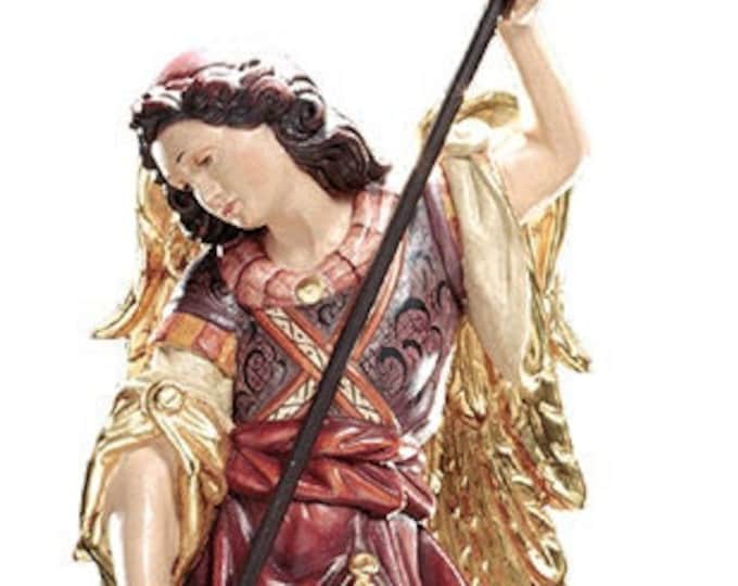 Statue of St. Michael the Archangel carved from Valgardena wood and hand-decorated by Italian craftsmanship