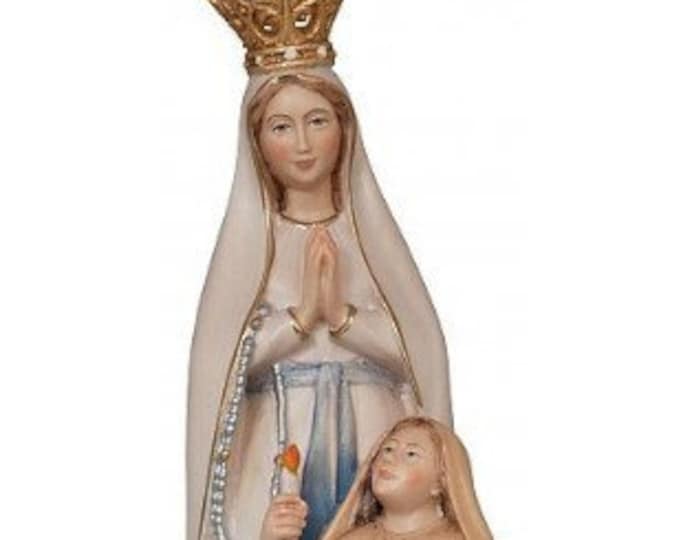 Statue of Our Lady of Lourdes with Bernadette carved in Valgardena wood and hand-decorated, of Italian artisan production