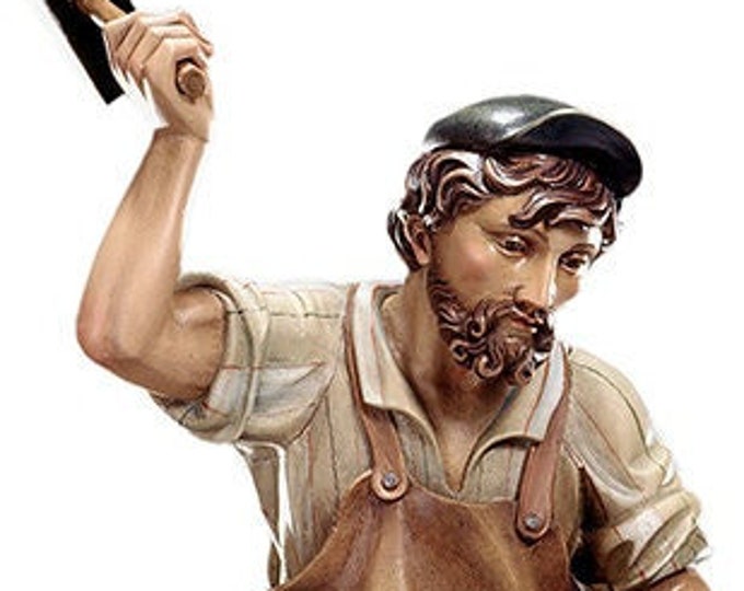 Sculpture of the Blacksmith carved in Valgardena wood and decorated by hand, of Italian artisan production