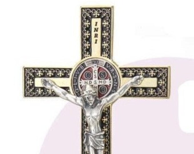 Crucifix of Saint Benedict of Norcia, in colored metal, 20 cm (7.87 inches), various colors available, of Italian artisan production