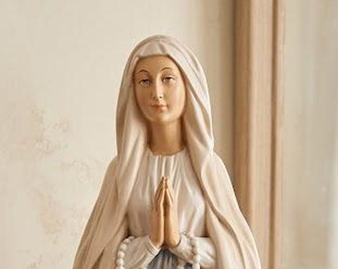 Statue of Our Lady of Lourdes carved from Valgardena wood and hand-decorated, handcrafted in Italy.