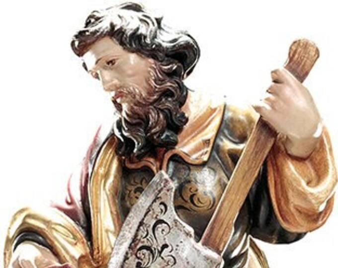 Statue of St. Matthias carved in wood from Valgardena and hand-decorated with Italian craftsmanship