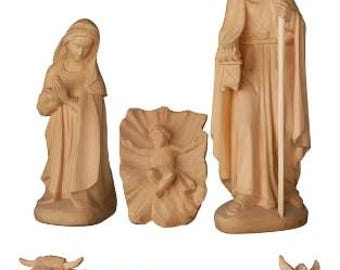 Nativity scene carved in Swiss pine wood from Val Gardena, 5 pieces, handcrafted in Italy, various sizes available