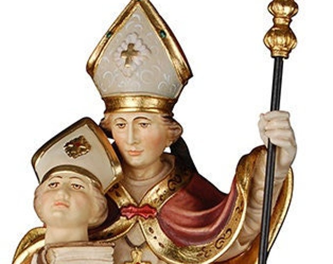 Statue of St. Alban carved in wood of Valgardena decorated by hand of Italian artisan production