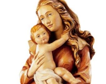 Statue of the Madonna dell'Incontro carved in Valgardena wood and hand-decorated, Italian artisan production, various sizes