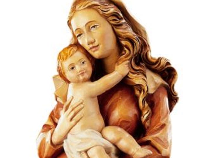 Statue of the Madonna dell'Incontro carved in Valgardena wood and hand-decorated, Italian artisan production, various sizes