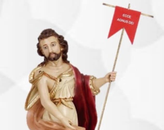 Statue of St. John the Baptist cm 50 x 20 (19,68 x 7,87 inches) in hand-decorated resin of handcrafted production