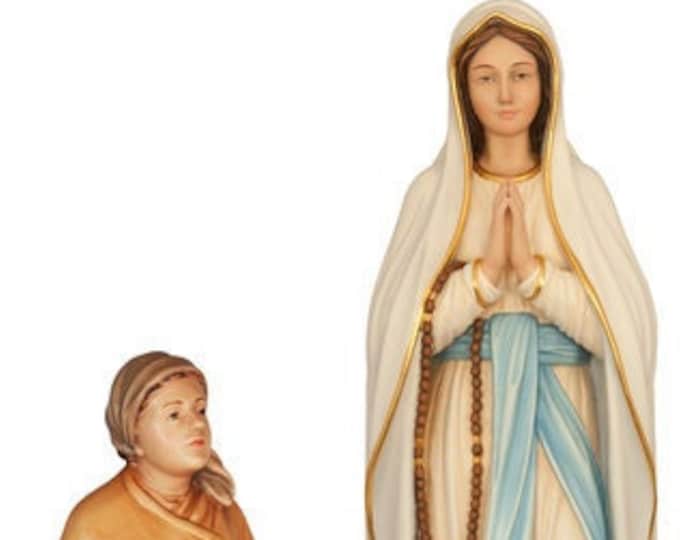 Statue of Our Lady of Lourdes with Bernadette carved in valgardena wood and decorated by hand of Italian artisan production