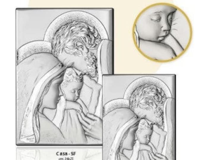 Wooden picture with silver plaque of the Holy Family, various sizes available, of Italian artisan production