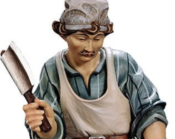 Sculpture of the Butcher carved in wood from Valgardena and decorated by hand of Italian artisan production