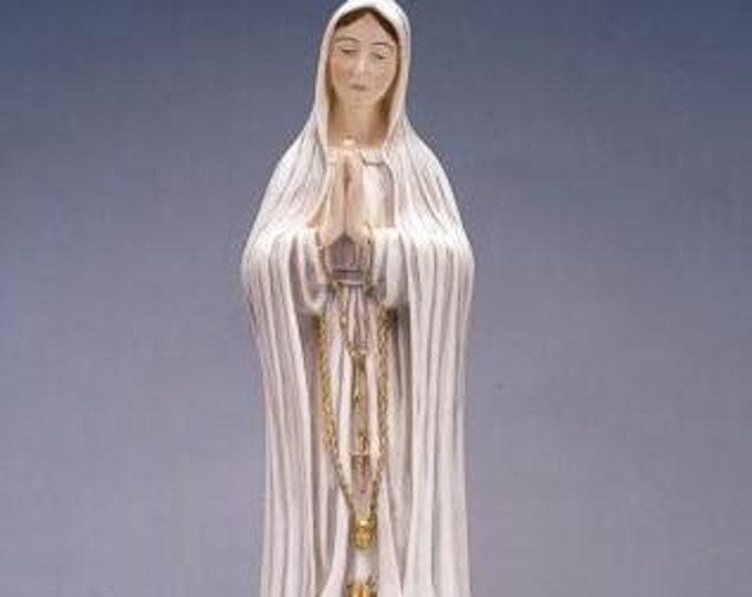 Statue of Our Lady of Fatima cm 40 (15.74 inches) in alabaster powder, wooden base, hand decorated, made in Italy
