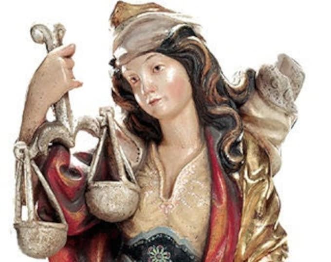 Sculpture of Justice carved in wood from Valgardena and hand-decorated of Italian craftsmanship